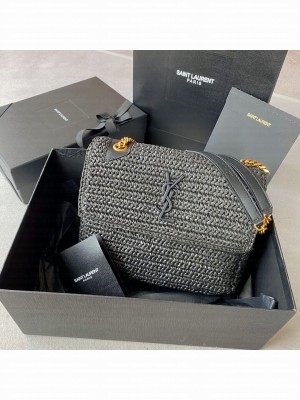 SAINT LAURENT NIKI MEDIUM CHAIN BAG IN RAFFIA 498894 BLACK