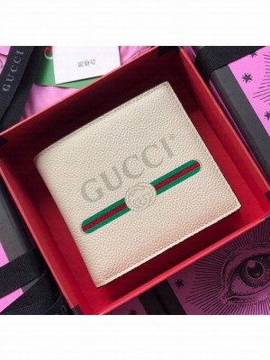 Gucci Print Leather Bi-fold Wallet 496309 White 