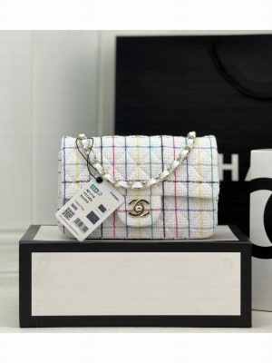 CHANEL CLASSIC 11.12 HANDBAG Tweed & Gold-Tone Metal A69900 white&Multicolor