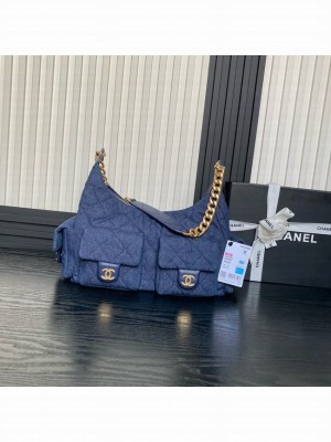 Chanel LARGE HOBO BAG Washed Denim AS5339 dark Blue