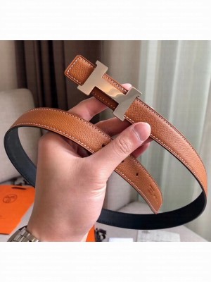 Hermes Width 2.4cm Grained Calfskin Reversible Belt Black/Brown 2020 Collection