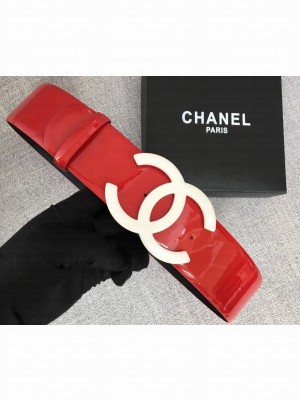 Chanel Width 5.3cm Patent Leather Belt Red with White CC Logo