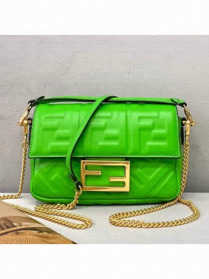 Fendi Baguette Mini FF Logo Lambskin Flap Bag Green  2021 Collection