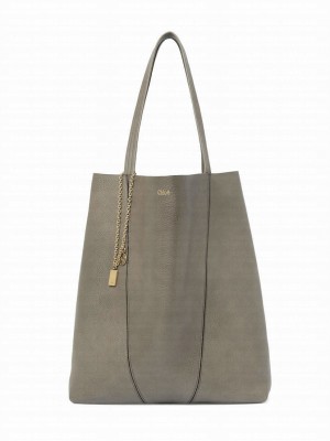 Chloe Large Chloe Spin Tote Bag In Grained Leather Gray