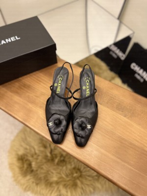 Chanel Camellia Bloom Leather 5cm Slingack Pumps Black 2022 Collection