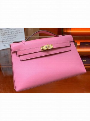 Hermes Kelly 22 Clutch Bag In Original Swift Leather Pink
