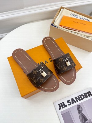 Louis Vuitton Lock It Flat Slide Sandals in Monogram Canvas 2023 02