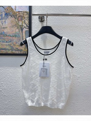 Chanel Women's Diamond Hollow Vest Sweater White