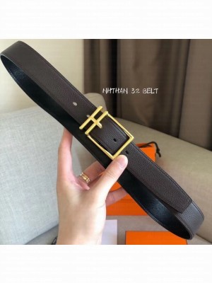 Hermes Width 3.2cm Nathan 32 Reversible Leather Belt Black/Etoupe