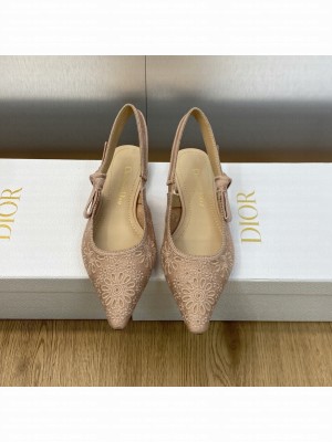 Dior J'Adior Slingback Flat in Nude Canvas Embroidered with Saint-Gall Motif 2023