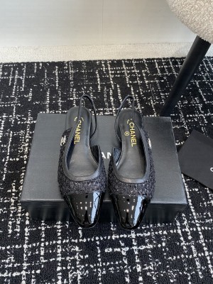 Chanel Tweed  & Patent Calfskin Slingbacks G46000 Black 2025