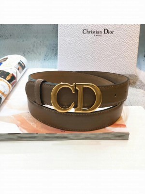Dior Leather 3cm Belt with CD Buckle Khaki 006 2019 Collection