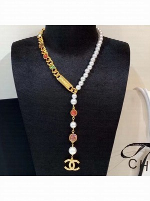 Chanel Resin Stone and Pearl Y Necklace AB5723 Spring/Summer 2021 Collection