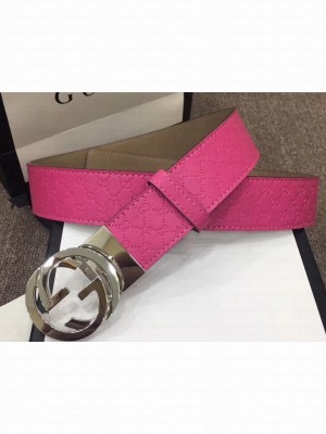 Gucci Width 4cm Signature Leather Belt Fuchsia with Interlocking G Buckle