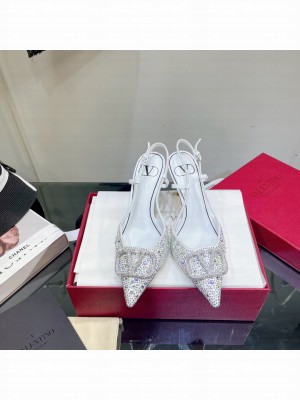 Valentino VLogo Slingback Pumps 8cm With White Crytal 2022 Collection