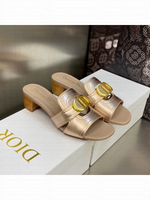 Dior 30 Montaigne Heeled Slide Sandals 4.5cm in Rose Gold Metallic Calfskin 2023