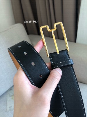 Hermes Goodnight Leather Belt 38mm with Framed Buckle Black/Gold 2019 Collection