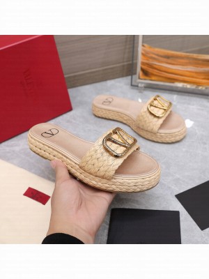 Valentino VLogo Straw Slide Sandals 2022 Collection Gold