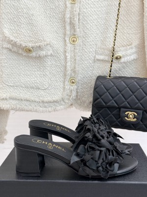 Chanel Mules 5cm Kidskin & Strass Black