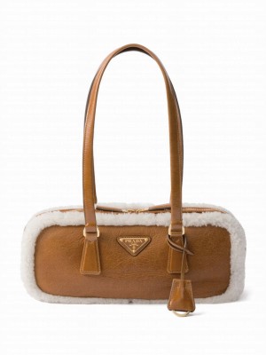 Prada Medium Shearling Two-handle Bag 1BB124 Coffee
