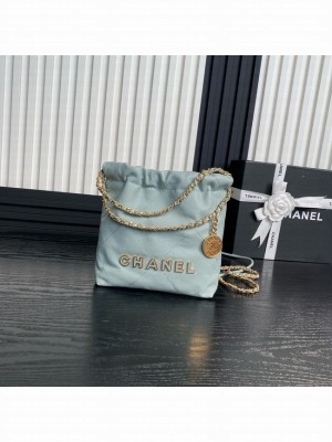 CHANEL 22 MINI HANDBAG Grained Calfskin AS3980 sky blue