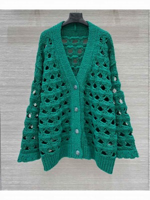 Chanel Women's Openwork Woven Cardigan Green