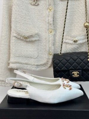 Chanel Satin Slingback Flat White