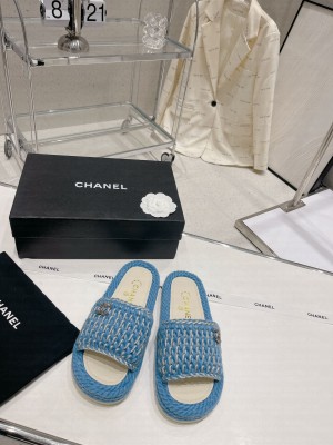 Chanel Cord Flat Slide Sandals 2023SS Black