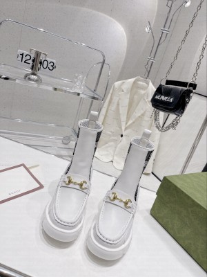 Gucci GG Jersey Ankle Boot with Horsebit White