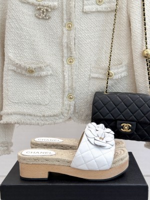 Chanel Calfskin Platform Slides Sandal 4cm with Camellia White 2025