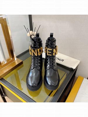FENDI Fendigraphy Black brushed leather biker boots