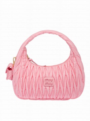 Miu Miu Wander Matelasse Regenerated Nylon Hobo Bag Pink