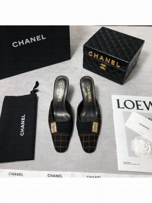 Chanel's Slide Heel 6CM Shoe Denim Black