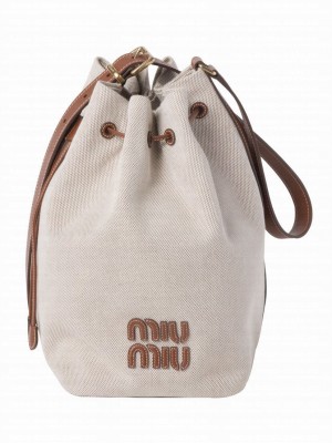 Miumiu Canvas And Leather Bucket Bag 5BE089 Coffee