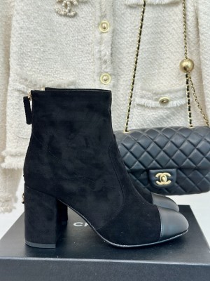 Chanel Women's Suede & Leather 7cm Boots Black