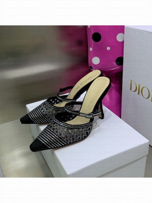 Dior J'Adior Mule 9.5cm in Black Cotton Embroidered with Crystal 2022 Collection