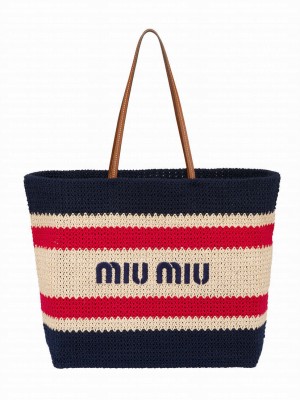 Miumiu Raffia And Cotton Tote Bag 5BG228 Black
