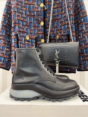 Jil sander Unisex 5cm High-top leather Lace up boots Black