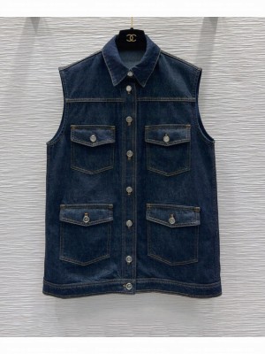 Chanel Women's Denim Vest Dark Blue
