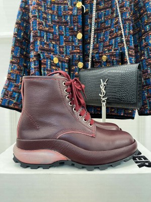 Jil sander Unisex 5cm High-top leather Lace up boots Burgundy