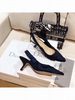 Christian Dior  J'Adior Slingback Pump Dark Blue Camouflage Embroidered Cotton