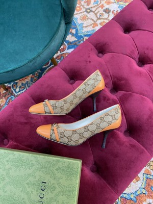 Gucci Women's GG Canvas Calfskin 65mm Brown/orange Pumps 2021 Collection