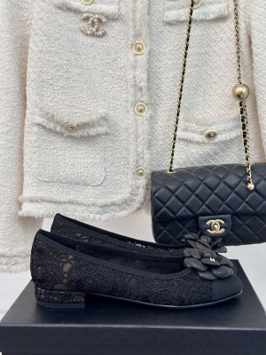 Chanel 6.5cm Mesh Lace Camellia Ballets Black