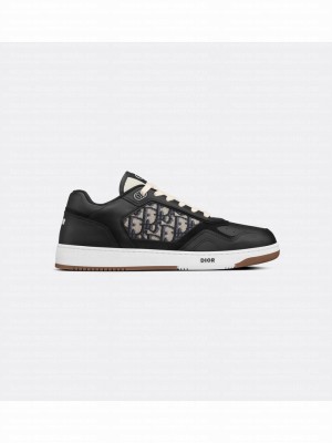Christian Dior  B27 Low-Top Sneaker Black Smooth Calfskin with Beige and Black Dior Oblique Jacquard