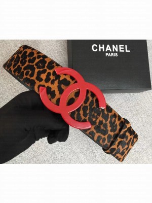 Chanel Width 5.3cm Leather Belt Leopard with Red CC Logo