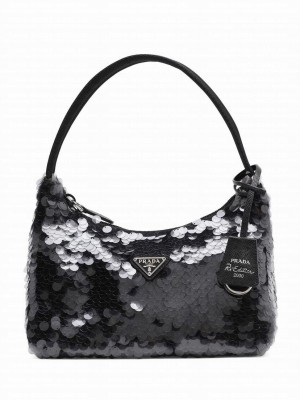 Prada Re-Edition 2000 Sequined Re-Nylon Mini Bag 1NE515 Black
