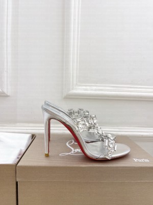 Christian Louboutin Just Jewel 105 crystal-embellished PVC and leather mule silver