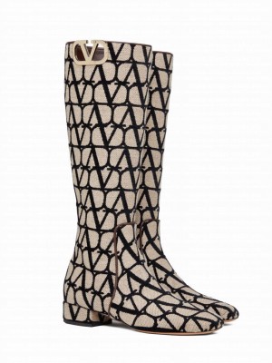 Valentino Women's Vlogo Type Boot In Toile Iconographe 30MM Apricot