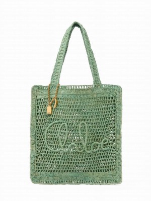 Chloe Summer Banana Tote Bag In Raffia Green
