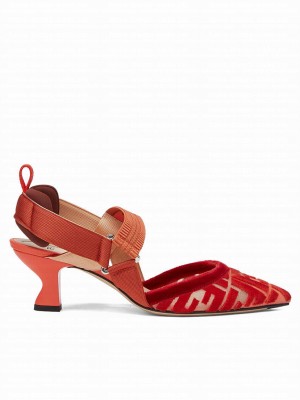 Fendi Women's Mesh High-Heel Slingbacks Red